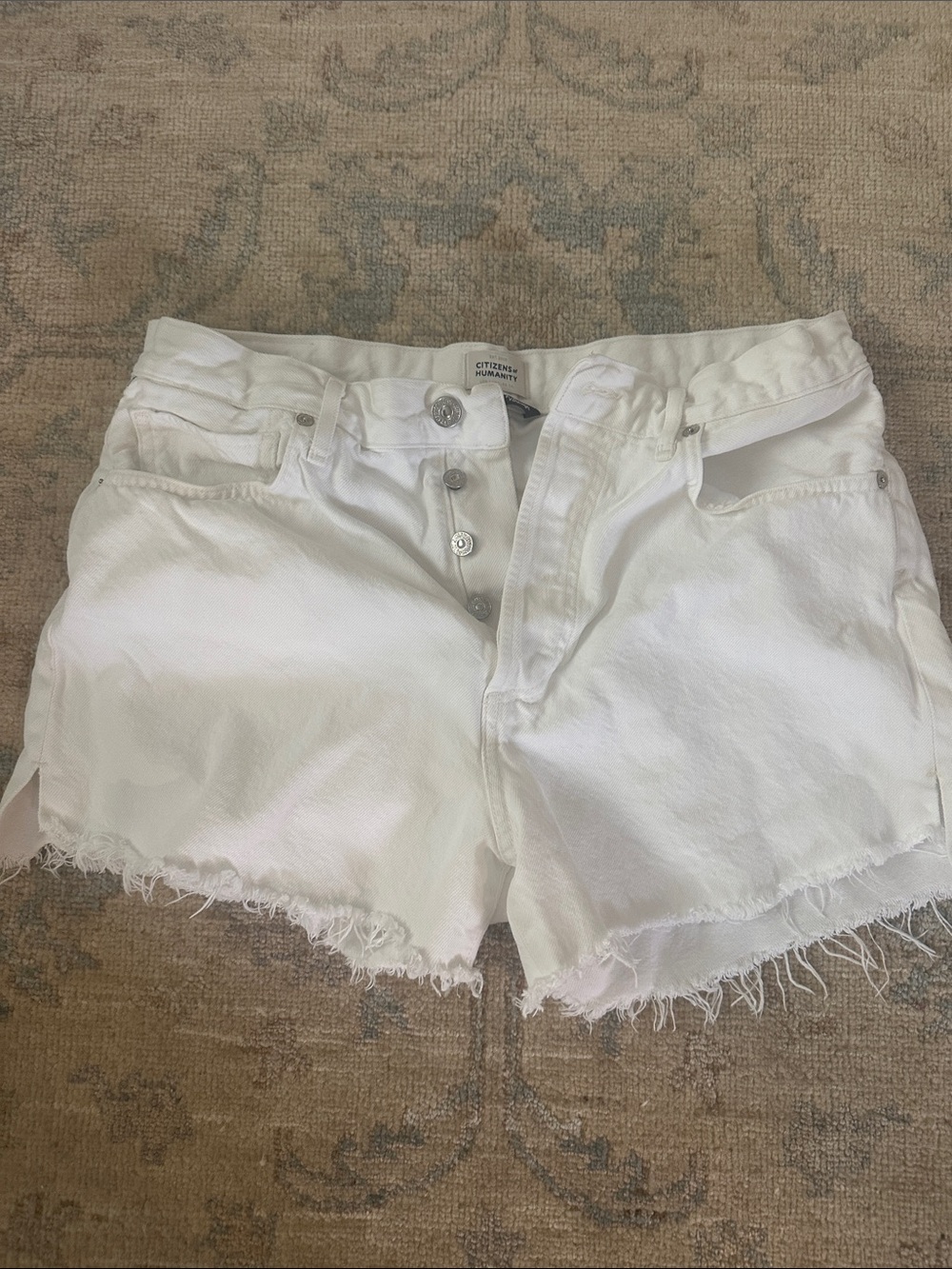 Citizens Of Humanity White Frayed Denim Cutoff Shorts